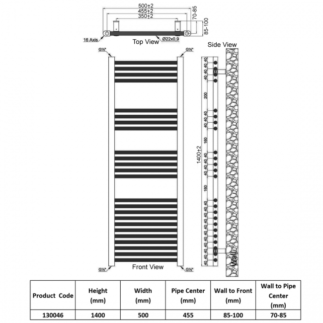 Heatwave Harmony Chrome Ladder Towel Rail 1400mm (H) x 500mm (W)