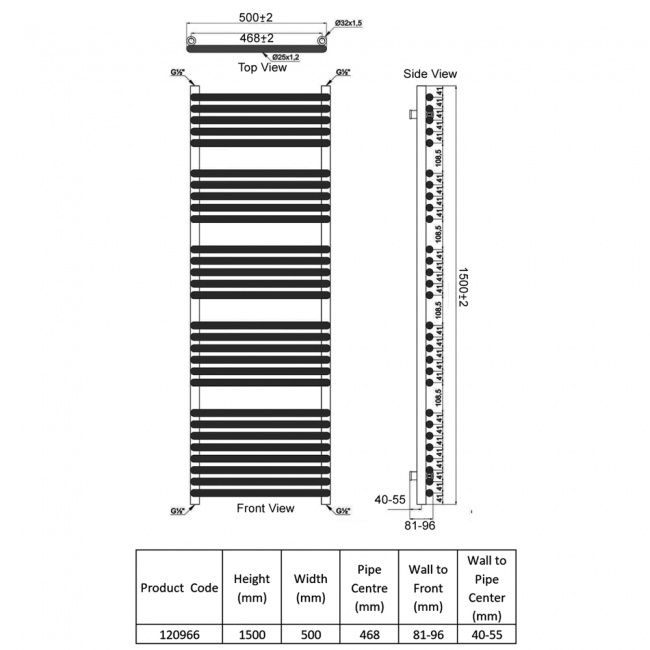 Heatwave Nest Anthracite Designer Ladder Towel Rail 1500mm (H) x 500mm (W)