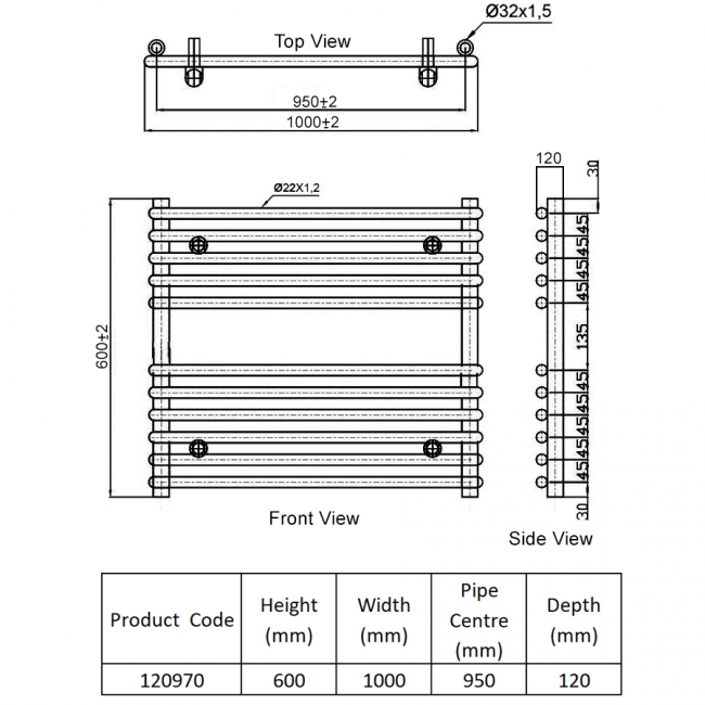 Heatwave Nest Chrome Designer Ladder Towel Rail 600mm (H) x 1000mm (W)