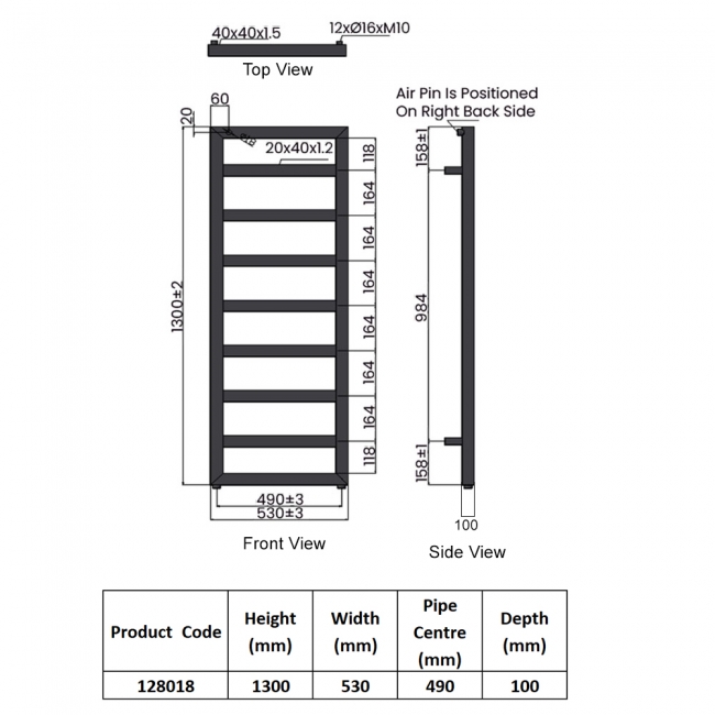 Heatwave Dune Chrome Designer Towel Rail 1300mm (H) x 530mm (W)