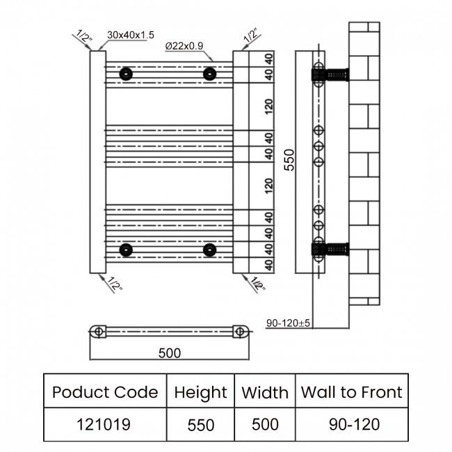 Heatwave Guardian Chrome LST Electric Ladder Towel Rail 550mm (H) x 500mm (W)