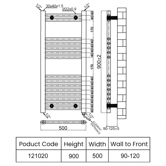 Heatwave Guardian Chrome LST Electric Ladder Towel Rail 900mm (H) x 500mm (W)