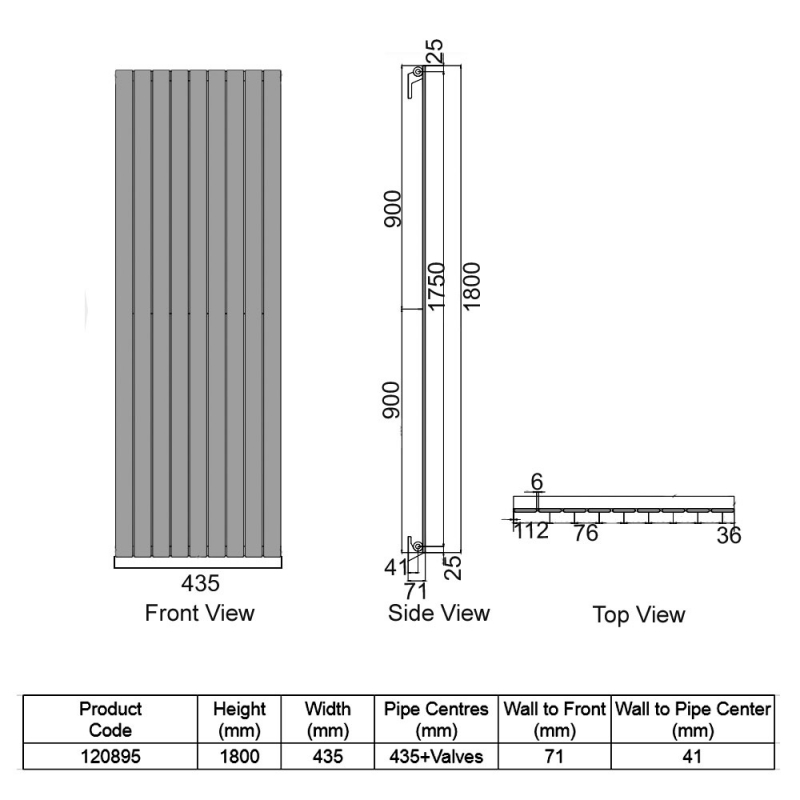 Heatwave Merlo Single Designer Vertical Radiator 1800mm H x 435mm W - White