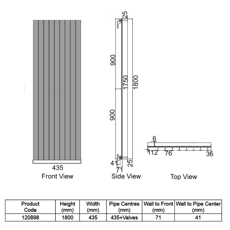Heatwave Merlo Single Designer Vertical Radiator 1800mm H x 435mm W - Anthracite