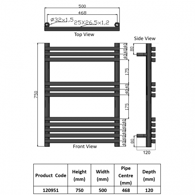 Heatwave Tropic Chrome Designer Ladder Towel Rail 750mm (H) x 500mm (W)