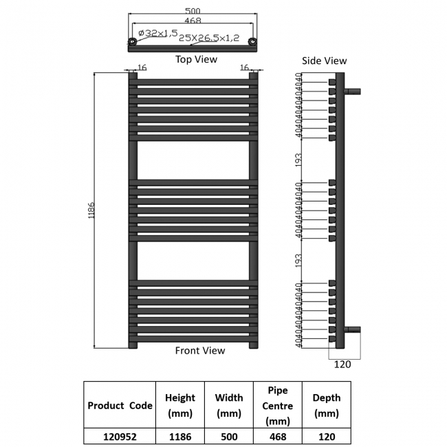 Heatwave Tropic Chrome Designer Ladder Towel Rail 1186mm (H) x 500mm (W)