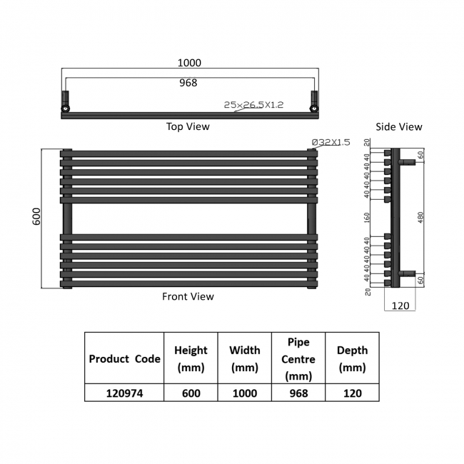Heatwave Tropic White Designer Ladder Towel Rail 600mm (H) x 1000mm (W)