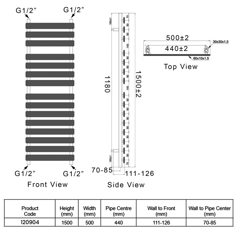 Heatwave Sierra Anthracite Designer Towel Rail 1500mm (H) x 500mm (W)