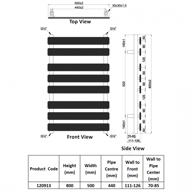Heatwave Sierra White Designer Towel Rail 800mm (H) x 500mm (W)