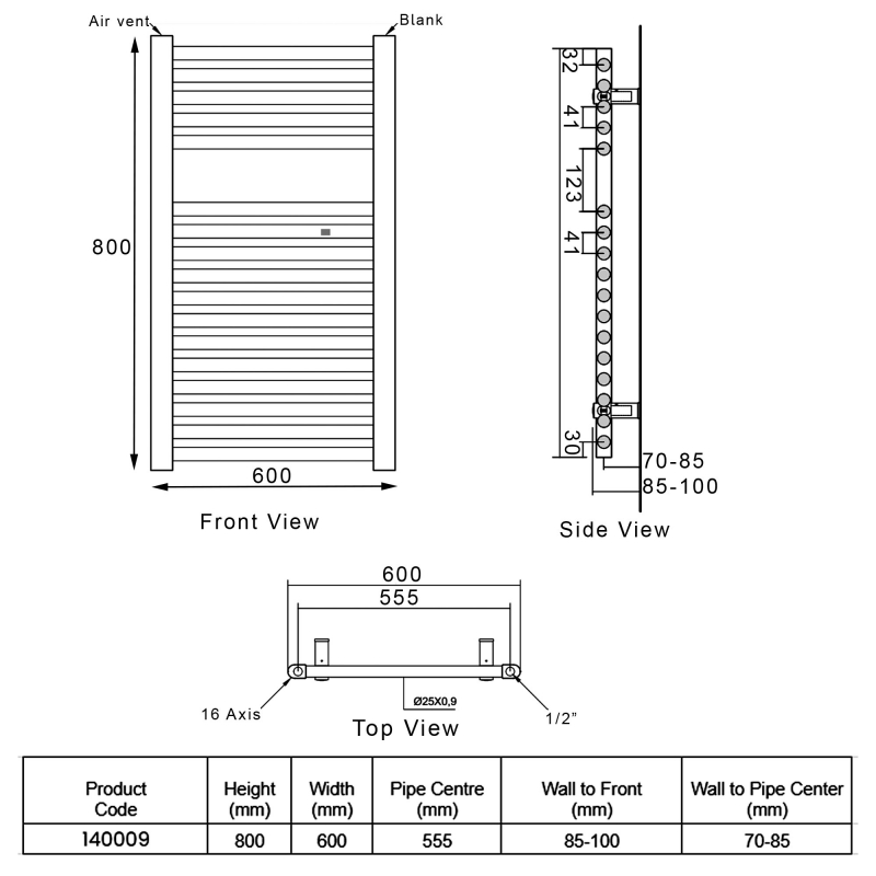 Heatwave Tempo Chrome Ladder Towel Rail 800mm (H) x 600mm (W)