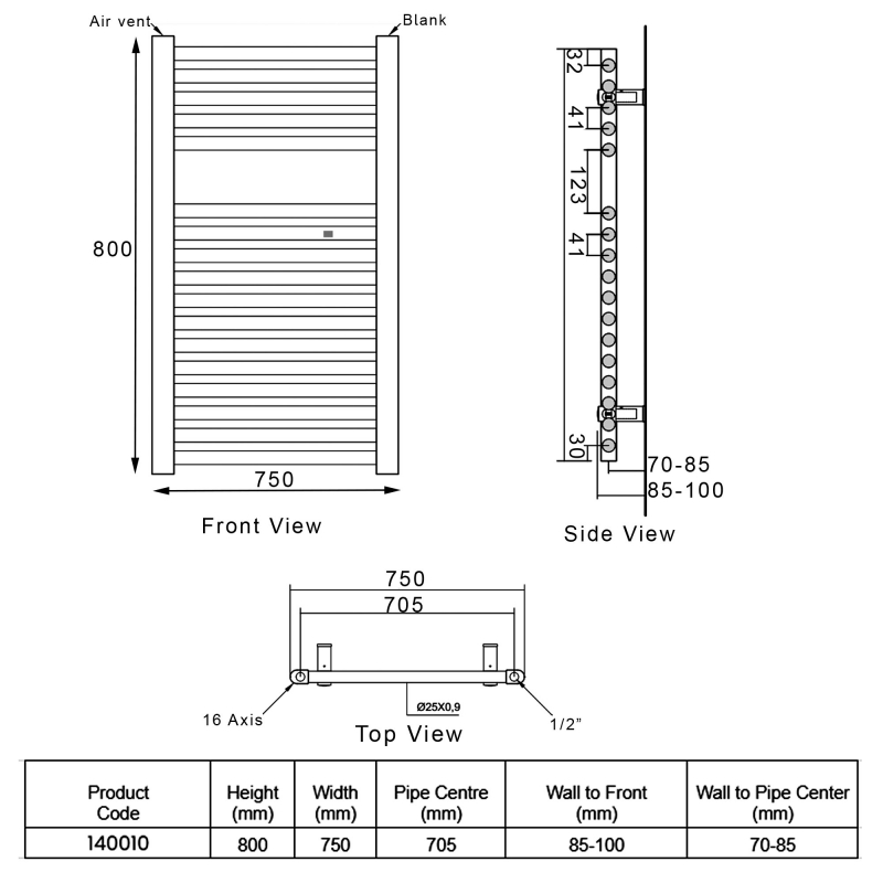 Heatwave Tempo Chrome Ladder Towel Rail 800mm (H) x 750mm (W)