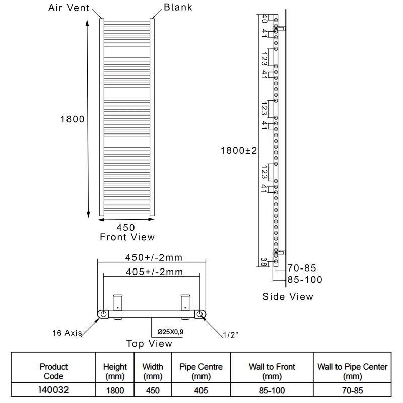 Heatwave Tempo Chrome Ladder Towel Rail 1800mm (H) x 450mm (W)