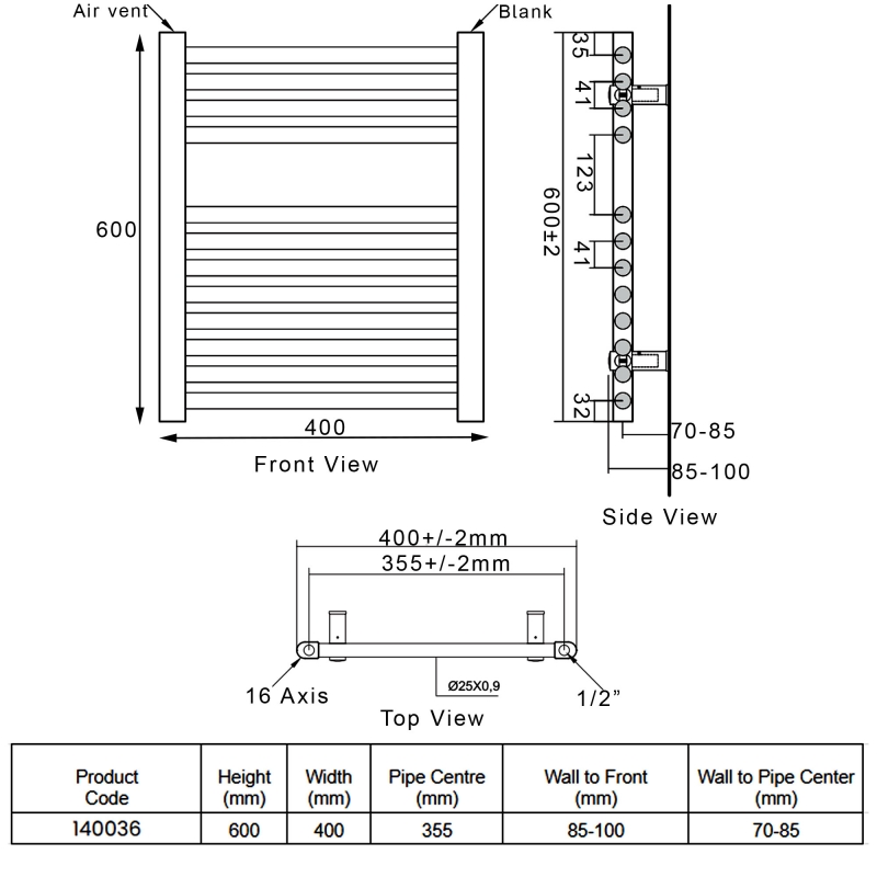 Heatwave Tempo Curved Chrome Ladder Towel Rail 600mm (H) x 400mm (W)