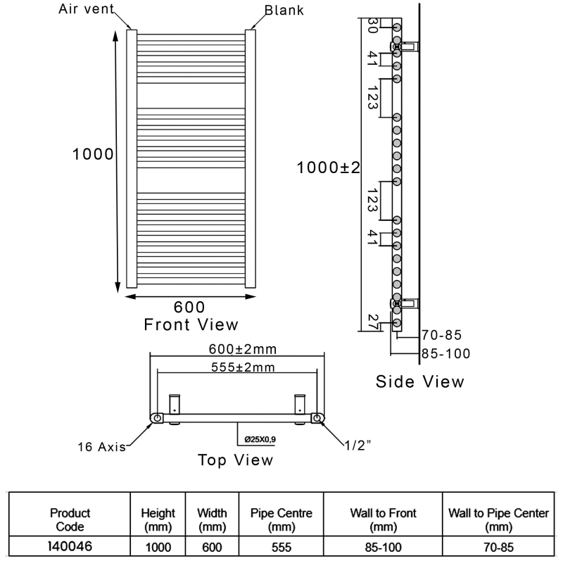 Heatwave Tempo Curved Chrome Ladder Towel Rail 1000mm (H) x 600mm (W)