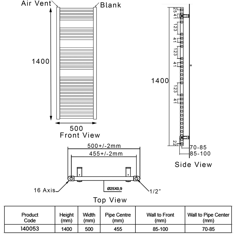 Heatwave Tempo Curved Chrome Ladder Towel Rail 1400mm (H) x 500mm (W)