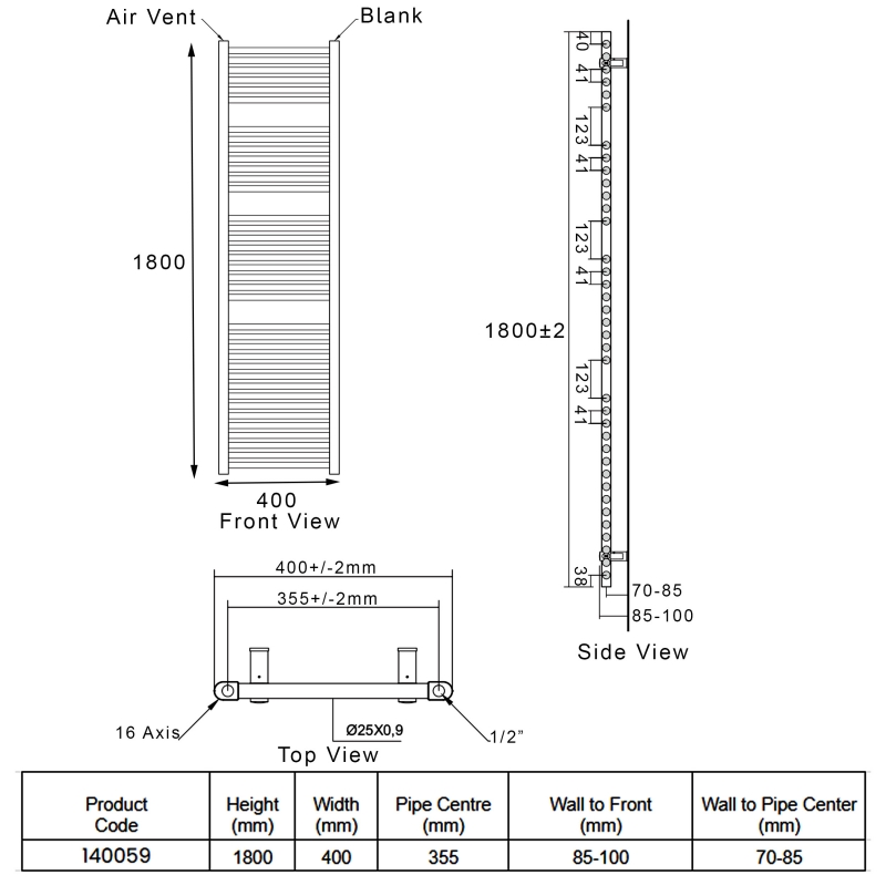 Heatwave Tempo Curved Chrome Ladder Towel Rail 1800mm (H) x 400mm (W)