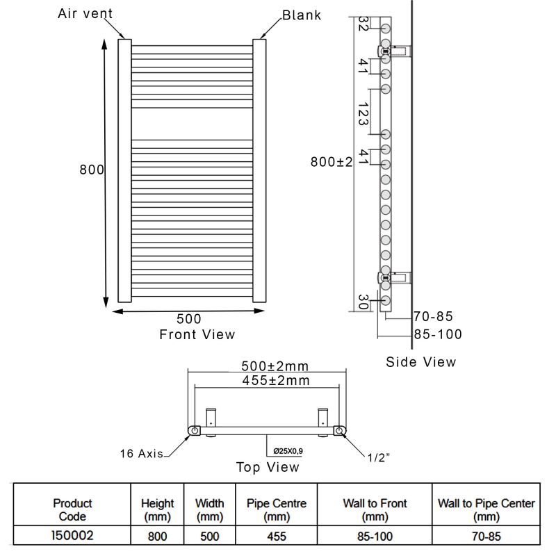 Heatwave Tempo Anthracite Ladder Towel Rail 800mm (H) x 500mm (W)