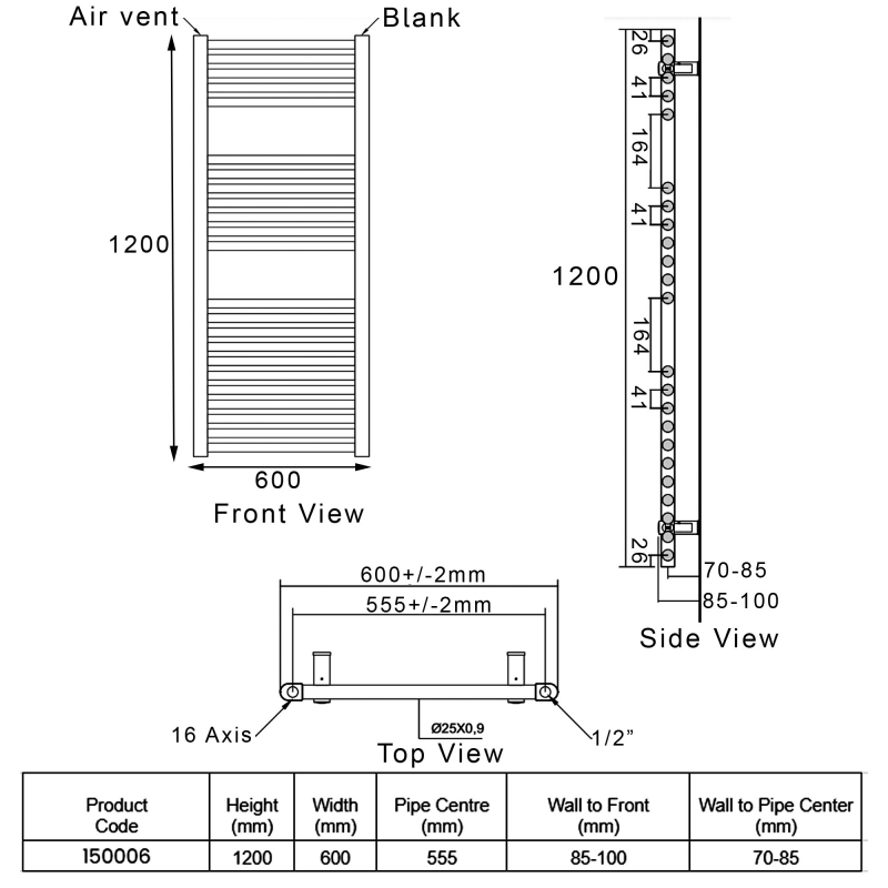 Heatwave Tempo Anthracite Ladder Towel Rail 1200mm (H) x 600mm (W)
