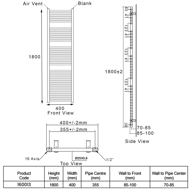 Heatwave Tempo White Ladder Towel Rail 1800mm (H) x 400mm (W)