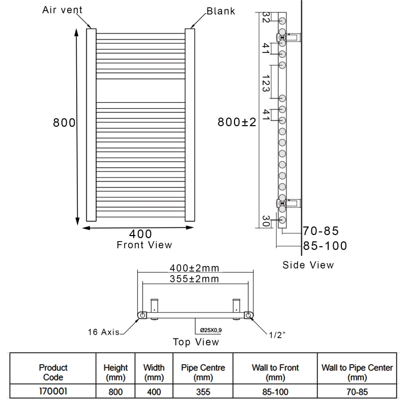 Heatwave Tempo Black Ladder Towel Rail 800mm (H) x 400mm (W)