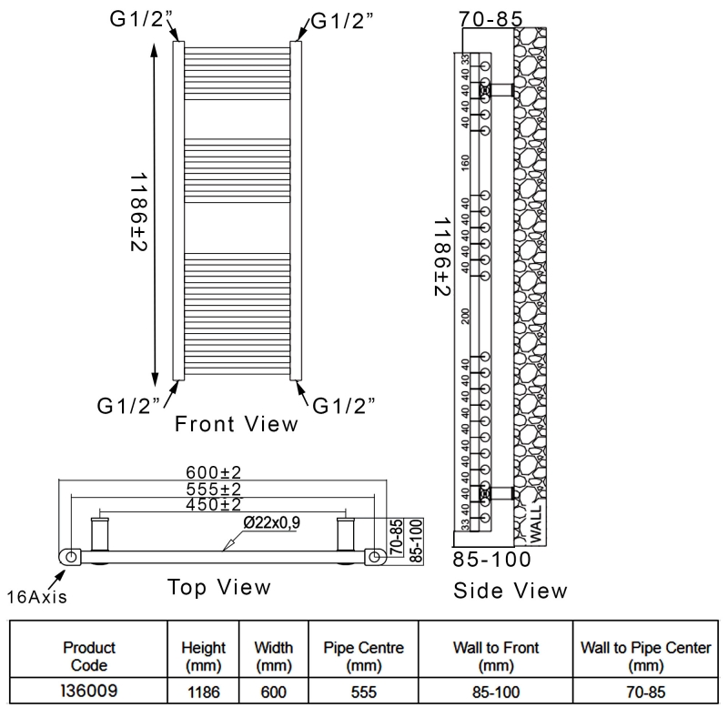 Heatwave Ballad Chrome Thermostatic Electric Ladder Towel Rail 1186mm (H) x 600mm (W)