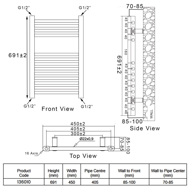 Heatwave Ballad Chrome Thermostatic Electric Ladder Towel Rail 691mm (H) x 450mm (W)