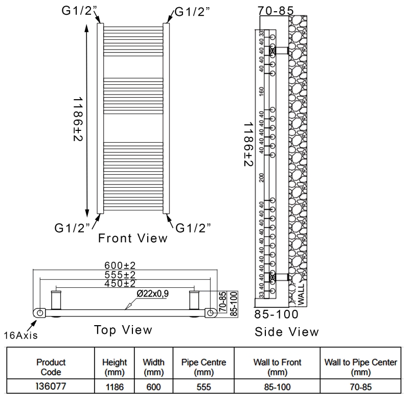 Heatwave Ballad White Standard Electric Ladder Towel Rail 1186mm (H) x 600mm (W)