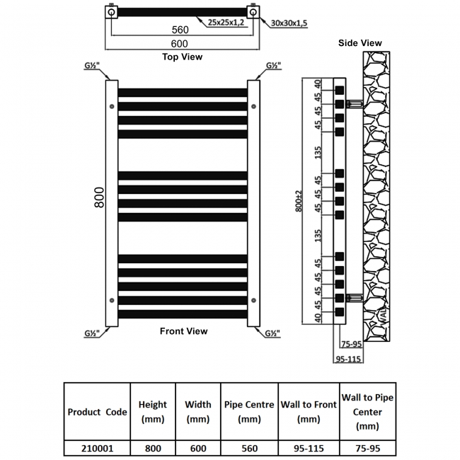 Heatwave Zephyr Chrome Designer Ladder Towel Rail 800mm (H) x 600mm (W)