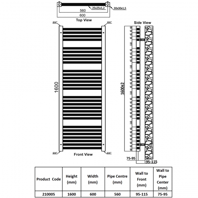Heatwave Zephyr Chrome Designer Ladder Towel Rail 1600mm (H) x 600mm (W)