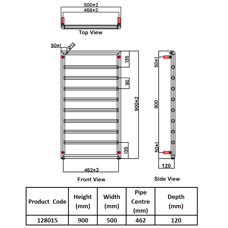 Heatwave Kona Chrome Designer Towel Rail 900mm (H) x 500mm (W)