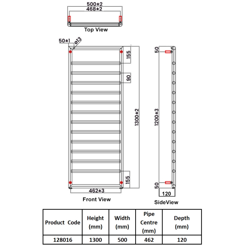 Heatwave Kona Chrome Designer Towel Rail 1300mm (H) x 500mm (W)