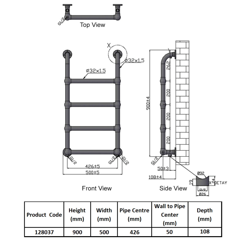 Heatwave Pier Chrome Traditional Towel Rail 900mm (H) x 500mm (W)