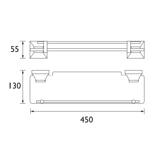 Heritage Chancery Single Glass Shelf - Chrome  | Dimension Image