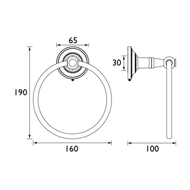 Heritage Clifton Towel Ring - Vintage Gold  | Dimension Image