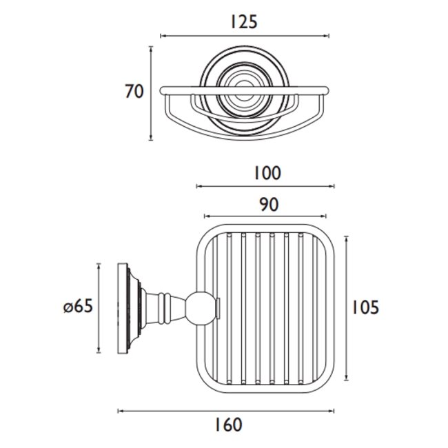 Heritage Clifton Soap Basket - Vintage Gold  | Dimension Image