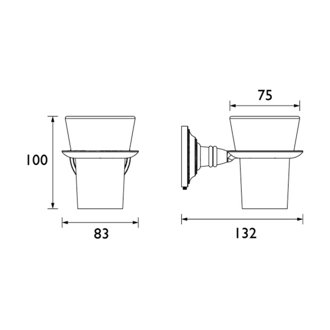 Heritage Clifton Tumbler and Holder - Chrome  | Dimension Image