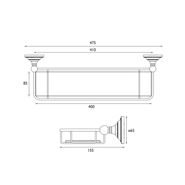 Heritage Clifton Gallery Glass Shelf - Vintage Gold  | Dimension Image