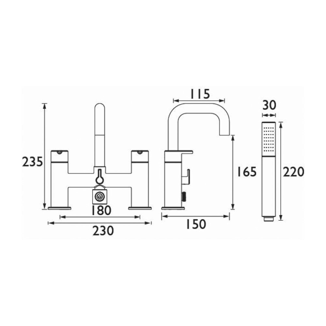 Heritage Dartmouth Bath Shower Mixer Tap - Chrome  | Dimension Image