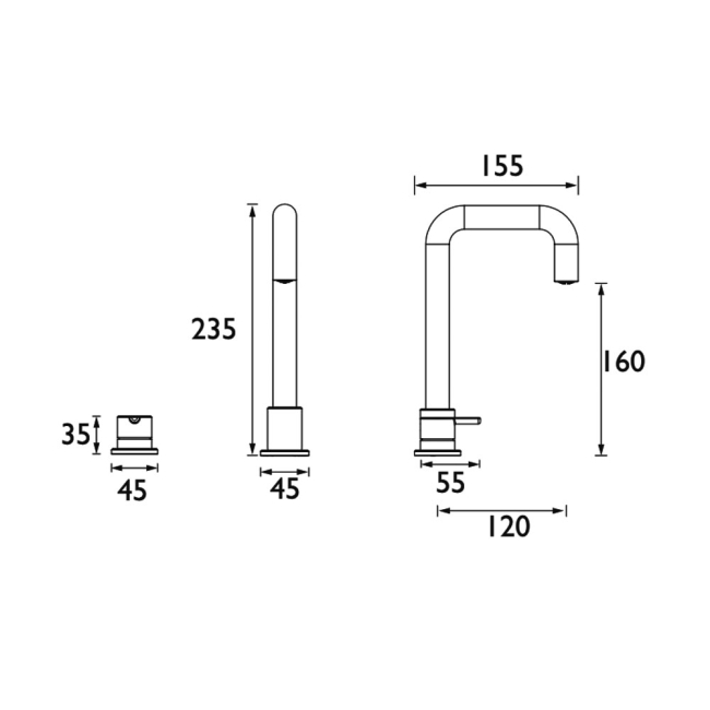 Heritage Dartmouth 3-Hole Basin Mixer Tap - Chrome  | Dimension Image