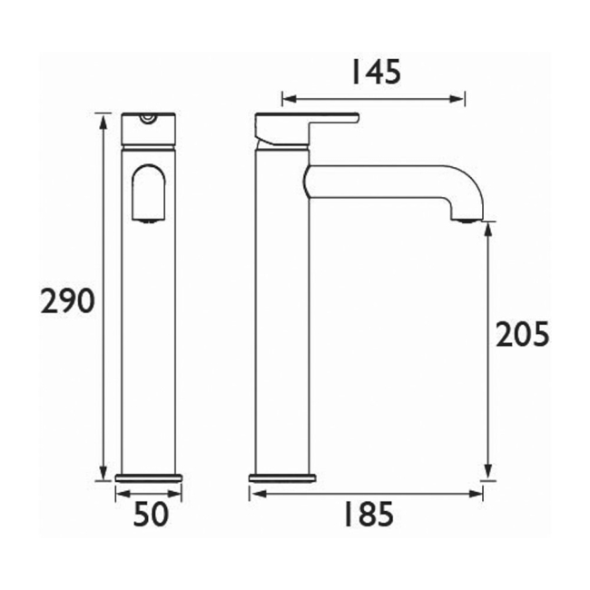 Heritage Dartmouth Tall Basin Mixer Tap - Chrome  | Dimension Image