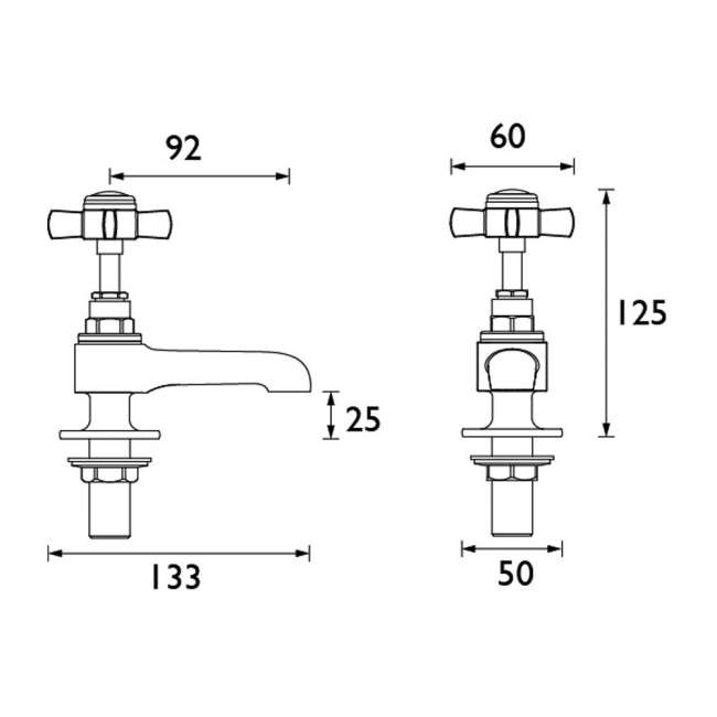 Heritage Dawlish Basin Taps Pair - Brushed Nickel  | Dimension Image