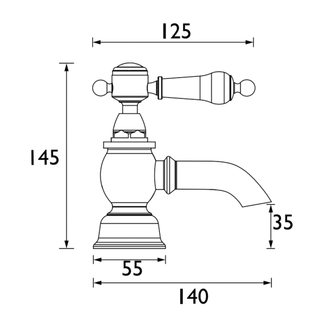 Heritage Glastonbury Bath Taps Pair - Vintage Gold  | Dimension Image