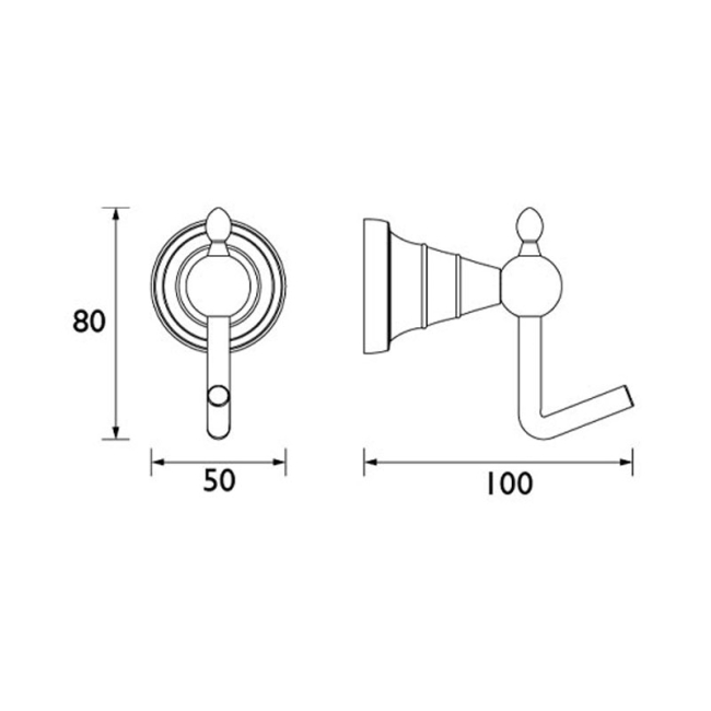 Heritage Holborn Robe Hook - Brushed Nickel  | Dimension Image