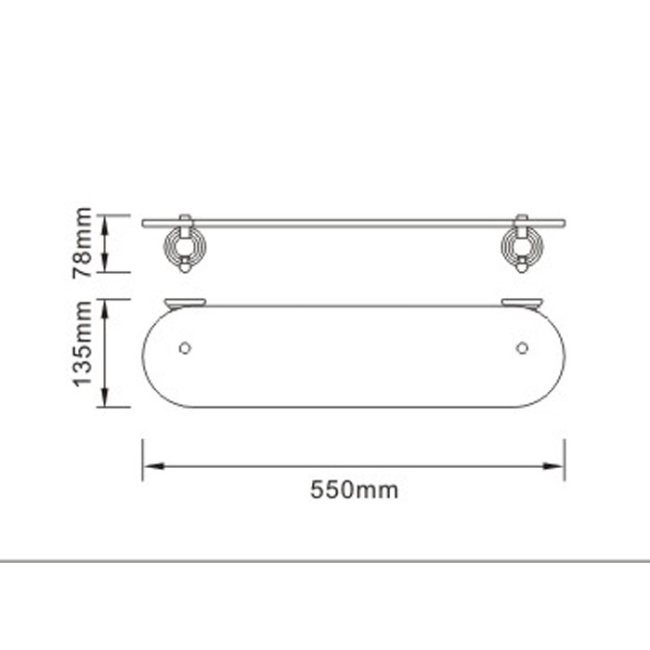 Heritage Holborn Single Glass Shelf - Chrome  | Dimension Image