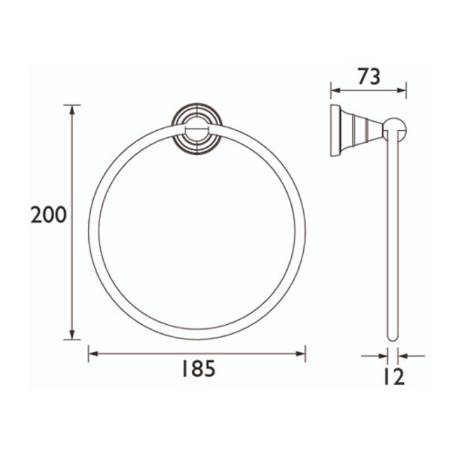 Heritage Holborn Towel Ring - Chrome  | Dimension Image