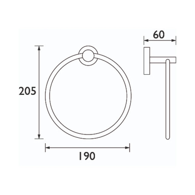 Heritage Lullington Towel Ring - Matt Black  | Dimension Image