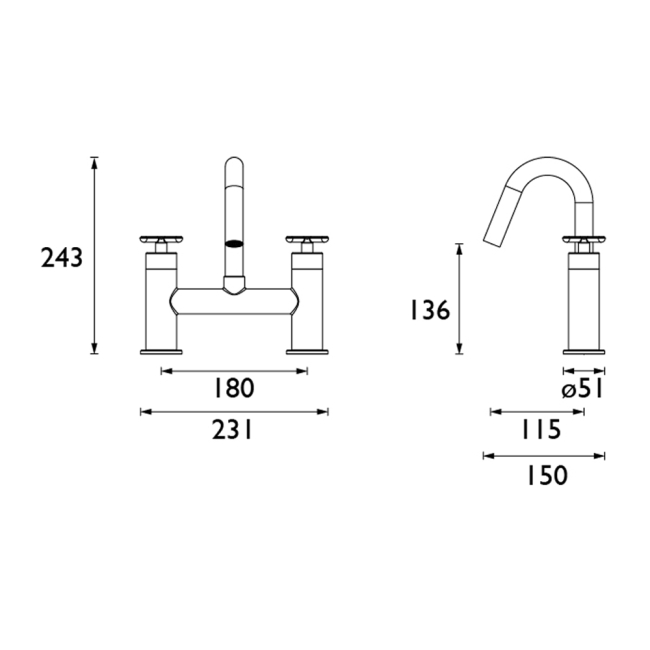 Heritage Salcombe Bath Filler Tap - Chrome  | Dimension Image