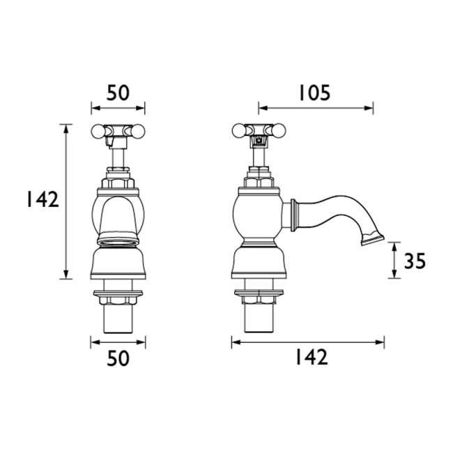 Heritage Trinity Bath Taps Pair - Chrome  | Dimension Image