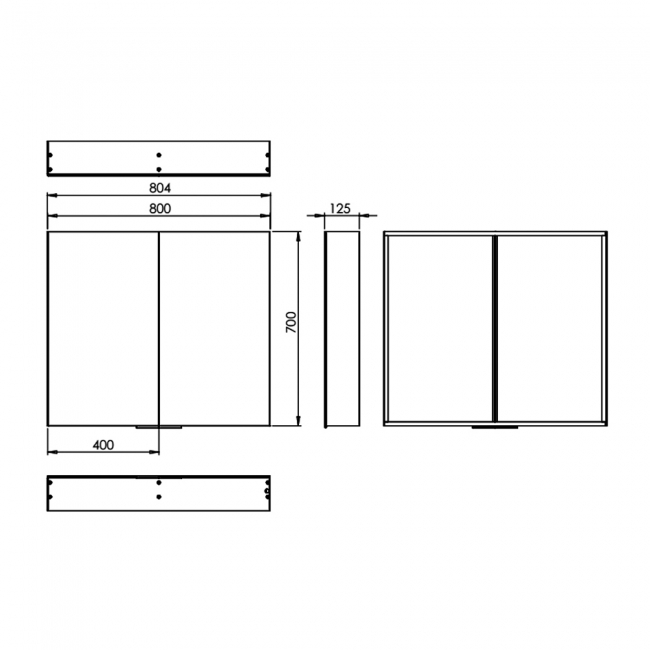 HiB Eris 80 Aluminium Double Door Bathroom Cabinet 700mm H x 800mm W x 130mm D