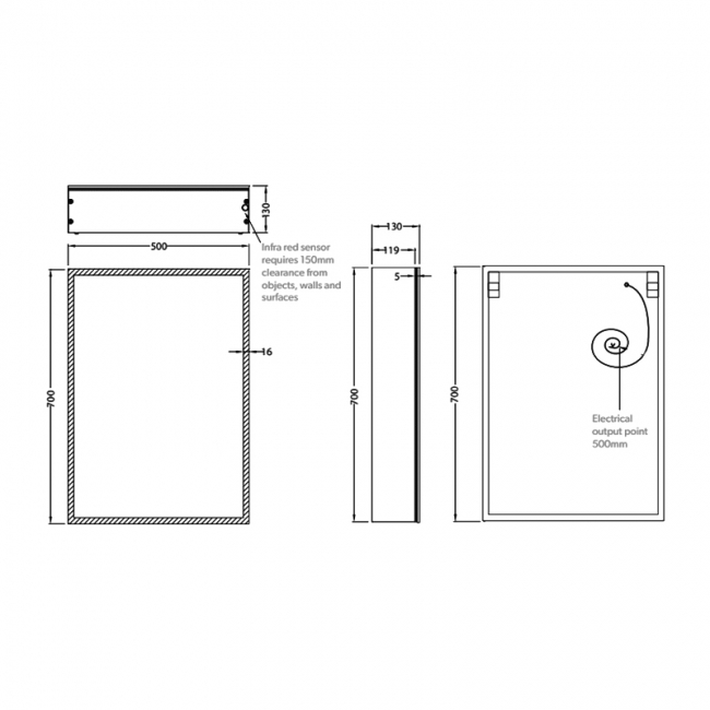 HiB Qubic 50 Aluminium LED Single Door Bathroom Cabinet 700mm H x 500mm W x 130mm D